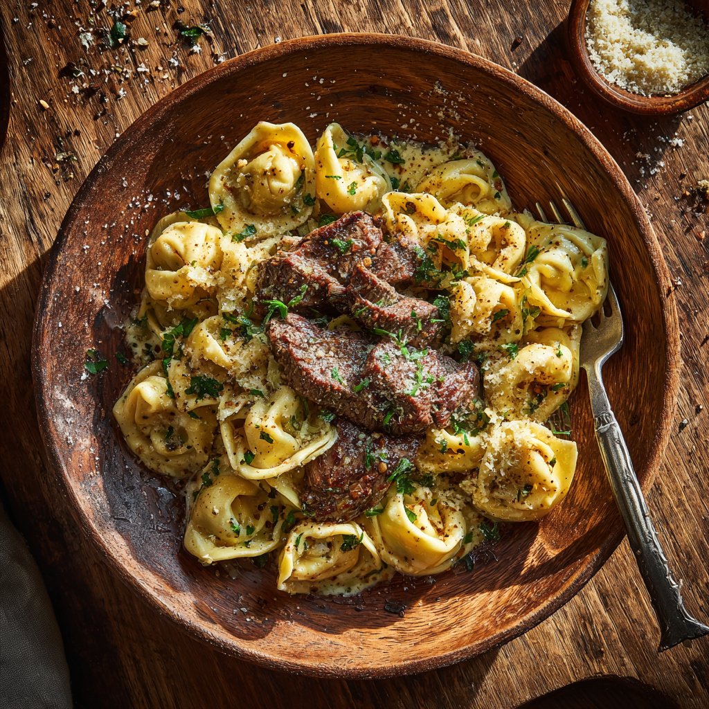 Garlic Steak Tortellini with Truffle Butter